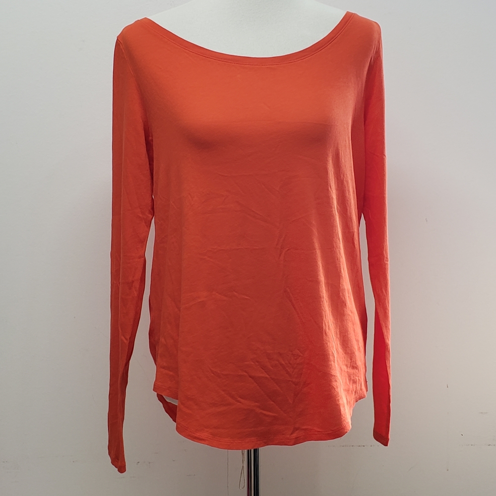 Polo Ralph Lauren LS Tee Scoop Neck Size L Orange Pima Cotton Y2K Classic Layer
